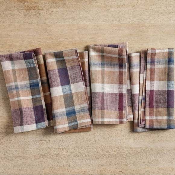 Pottery Barn Other - Set of 4 Plaid Napkins Cotton/Linen Plum - NEW- Pottery Barn